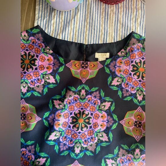 J Crew Mini Dress Multicolor Floral Shift Short Sleeve Size 6 Lined - Picture 3 of 8